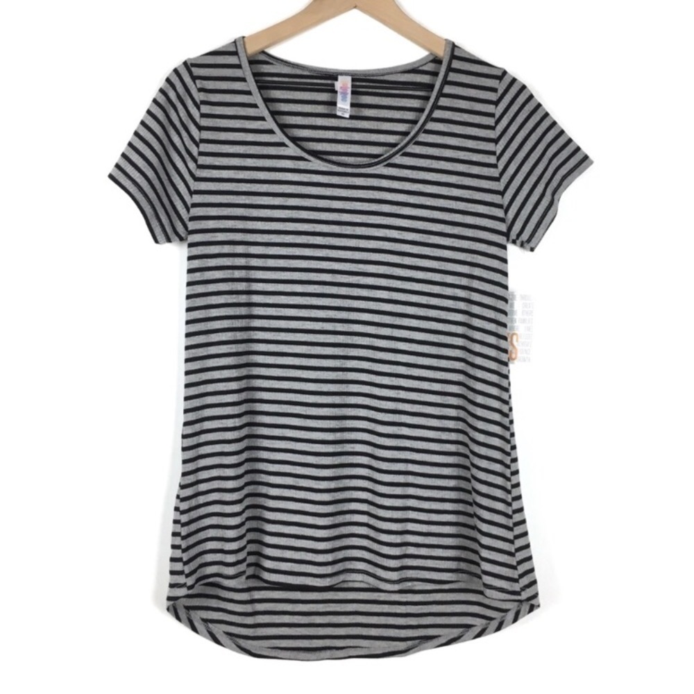 LULAROE Classic T Shirt Stripe Ribbed Short Sleeve Hi Lo Hem Minimalist Retro XS